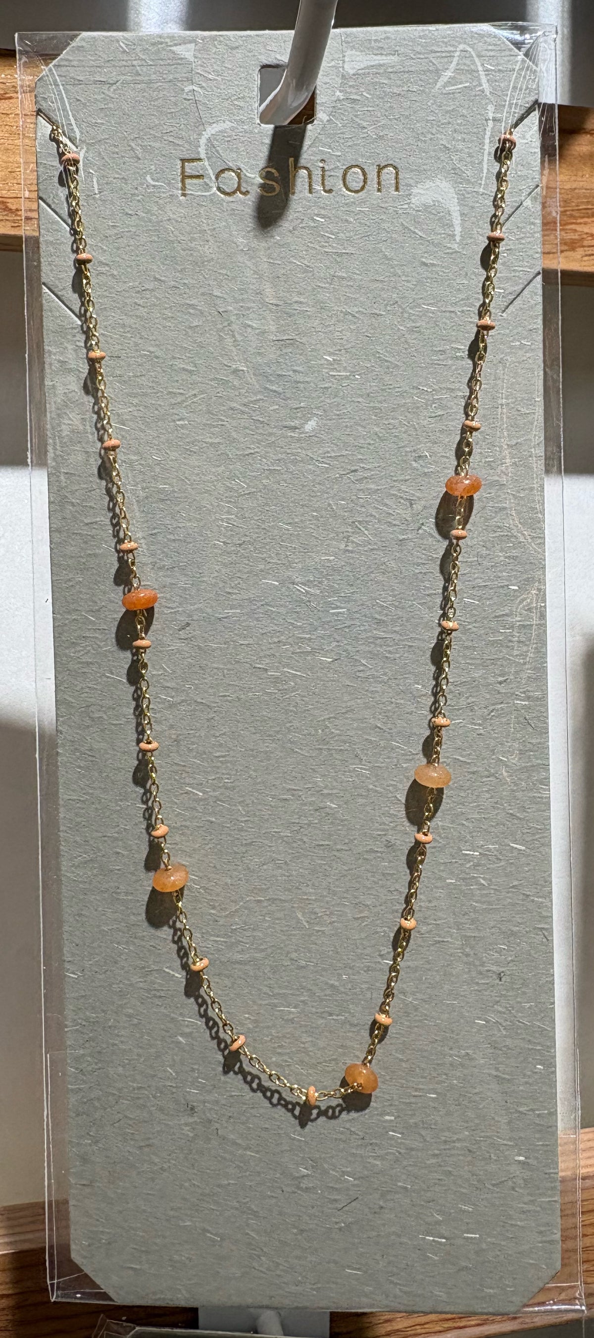 Orange Bead Charm Chain Necklace - W14-0263