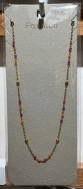 Pink Bead Delicate Chain Necklace - W14-0264