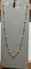 Blue White Bead Chain Necklace - W14-0266