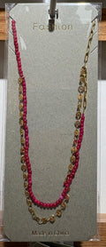 Layered Pink Bead Chain Necklace - W14-0267