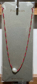 Pink Bead White Ball Necklace - W14-0268