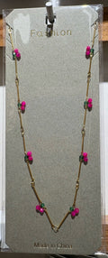 Pink Butterfly Station Necklace - W14-0270