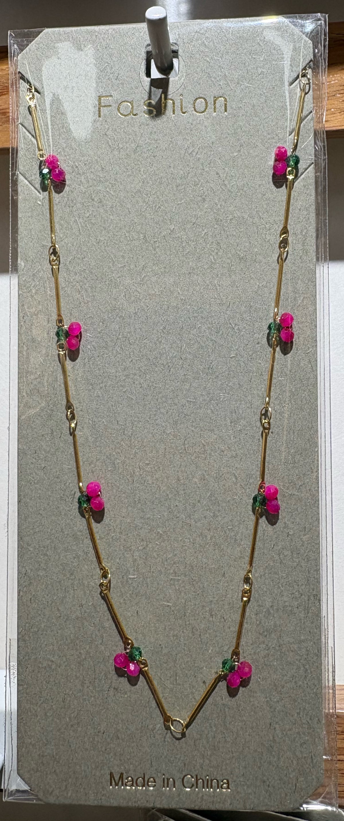 Pink Butterfly Station Necklace - W14-0270