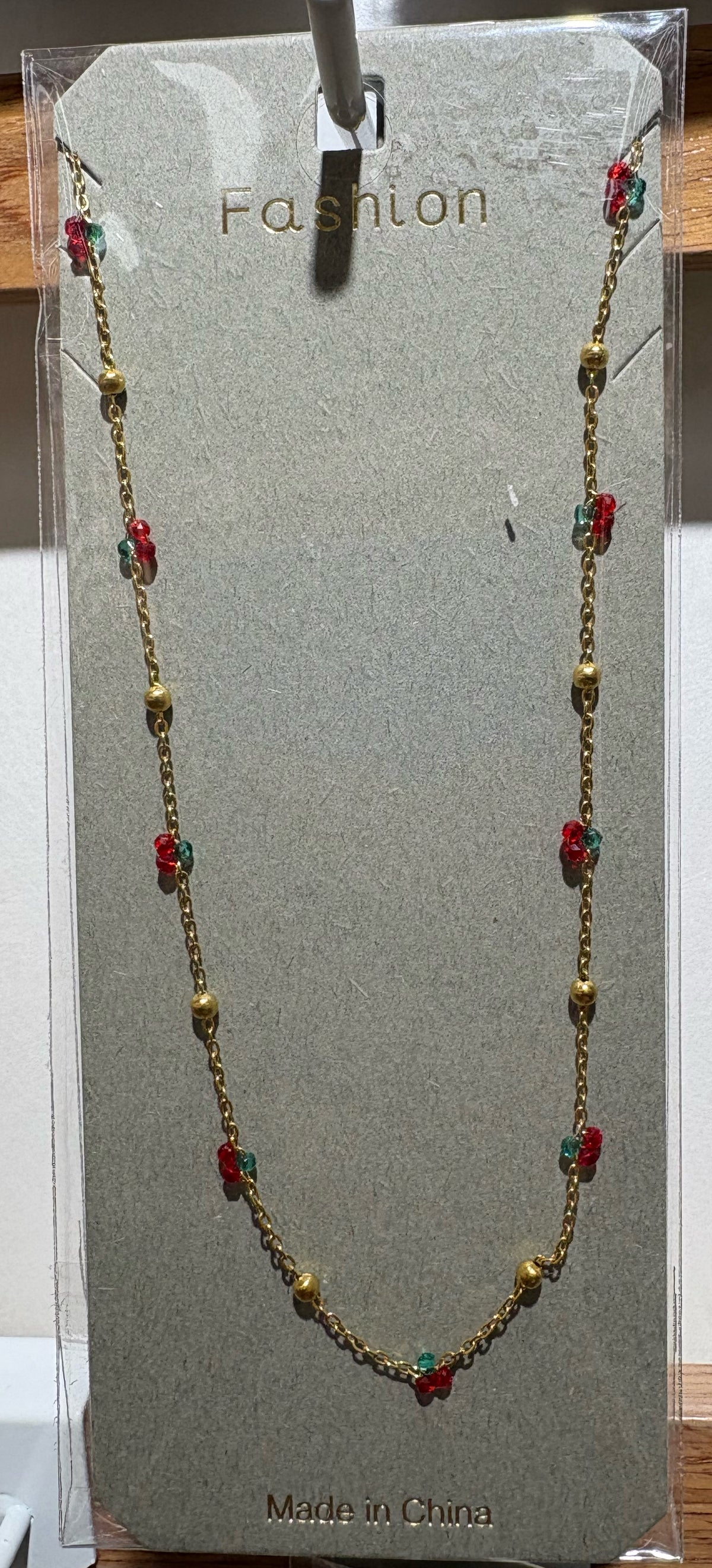 Red Bead Station Necklace - W14-0271