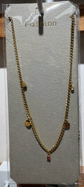 Pink Drop Disc Charm Necklace - W14-0273
