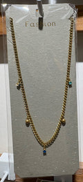 Blue Drop Textured Charm Necklace - W14-0275