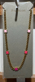 Pink Flower Chunky Chain Necklace - W14-0285