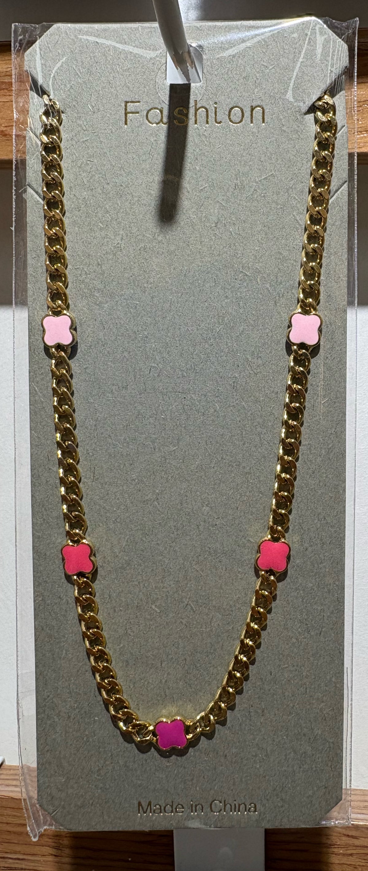 Pink Flower Chunky Chain Necklace - W14-0285