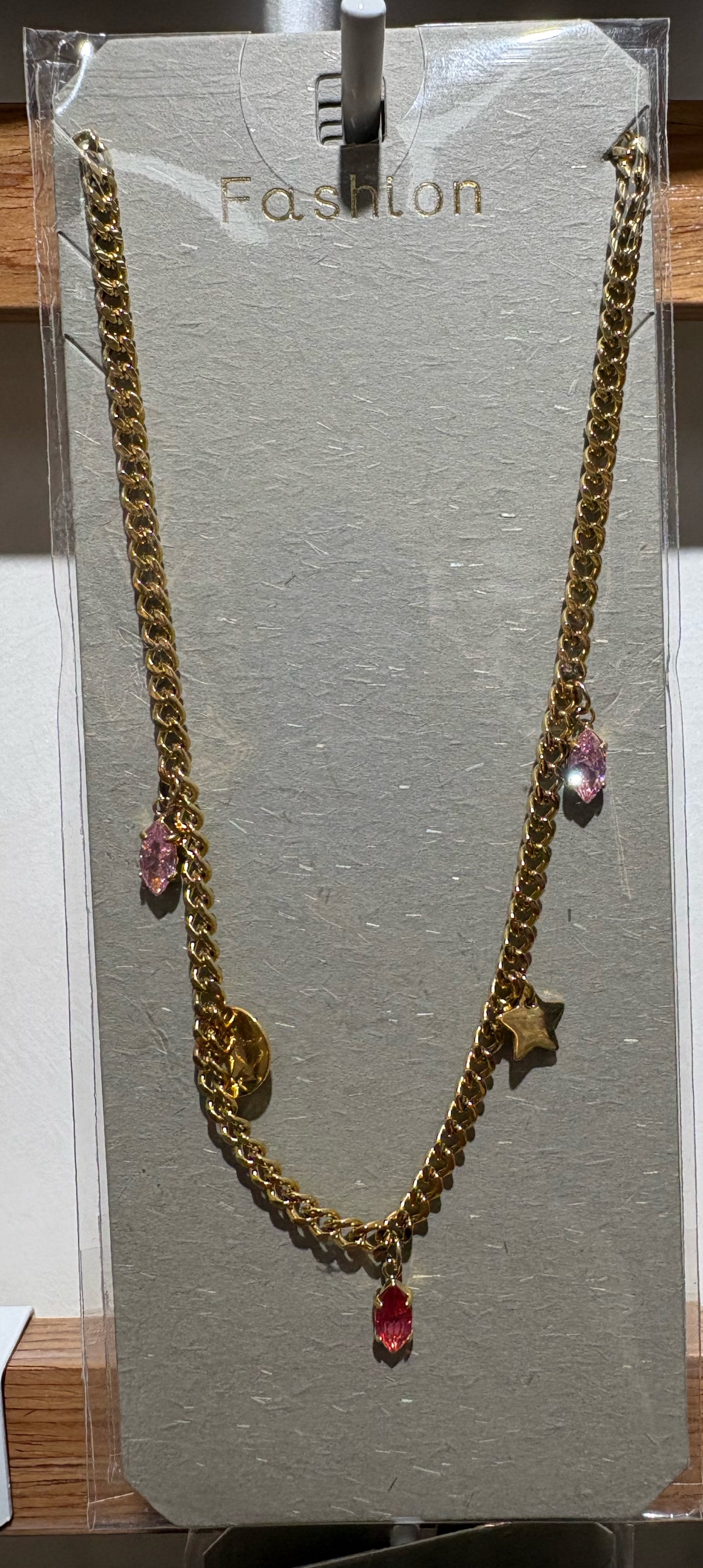 Pink Drop Mixed Charm Necklace - W14-0286