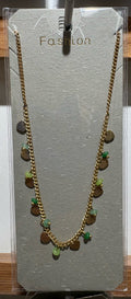 Green Disc Fringe Necklace - W14-0287