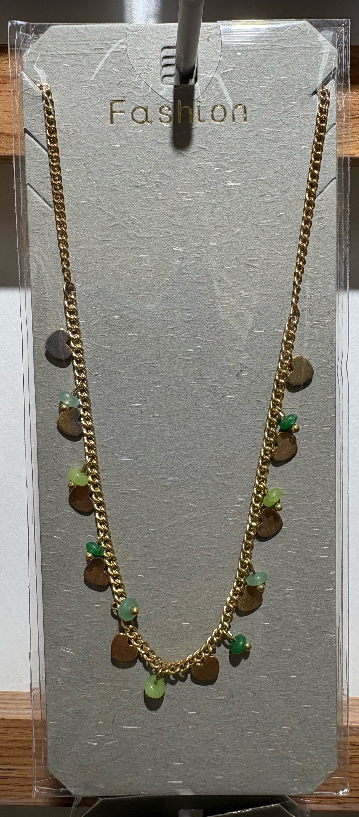 Green Disc Fringe Necklace - W14-0287