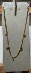 Green Drop Disc Charm Necklace - W14-0288