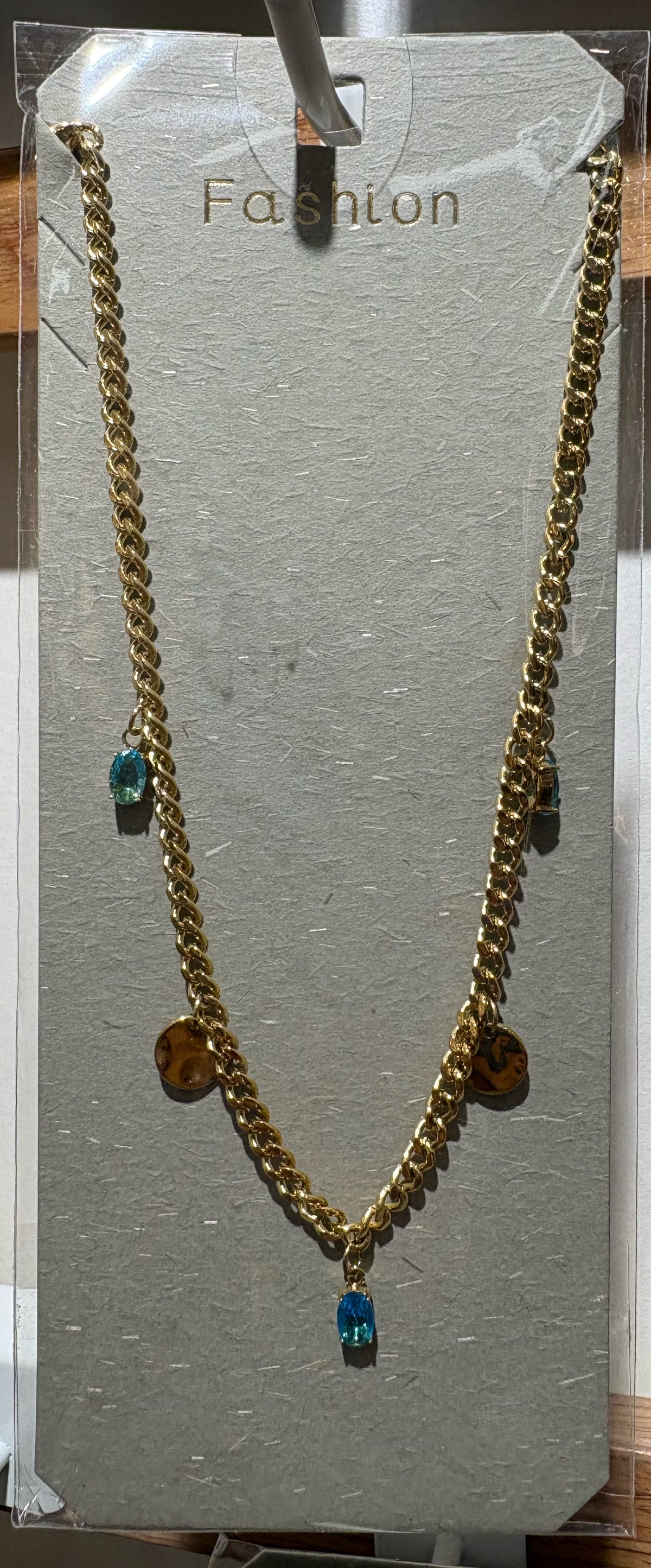 Blue Drop Mixed Charm Necklace - W14-0291