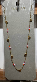 Pink White Bead Heart Necklace - W14-0293