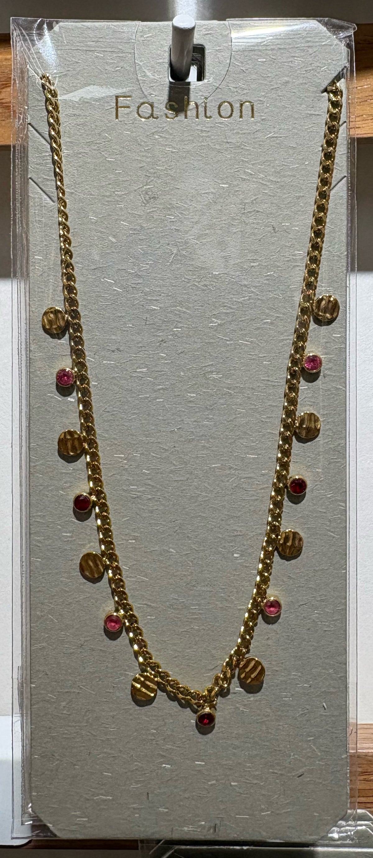 Pink Disc Fringe Necklace - W14-0298