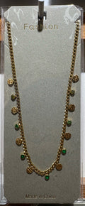 Green Bead Disc Fringe Necklace - W14-0299