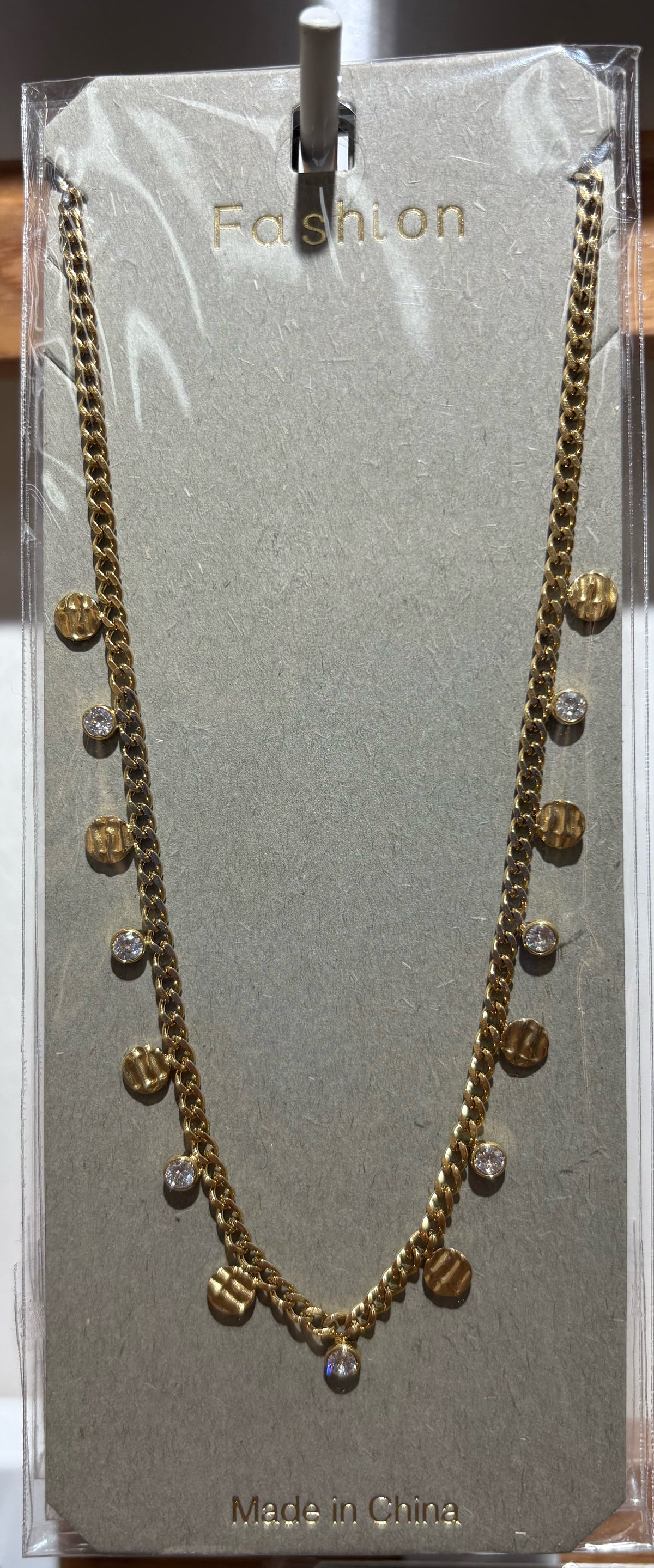 Black Bead Disc Fringe Necklace - W14-0300