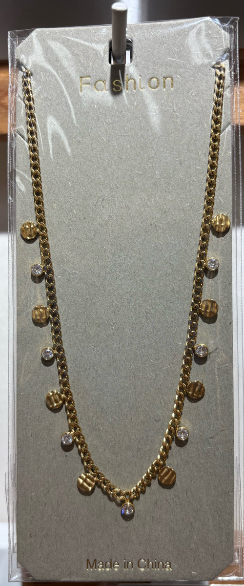 Black Bead Disc Fringe Necklace - W14-0300