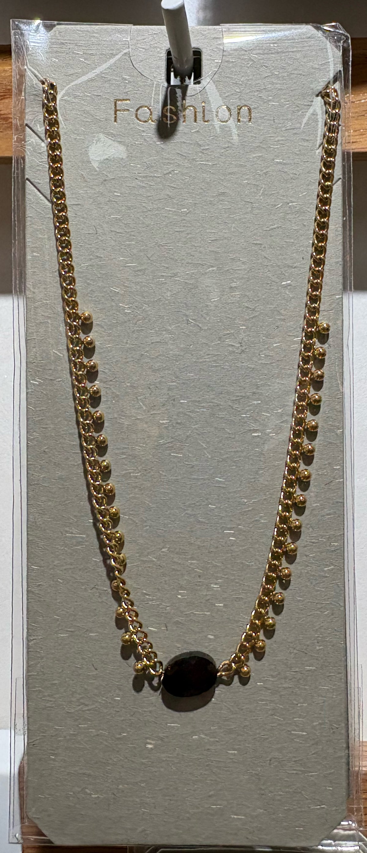Black Round Center Chain Necklace - W14-0304