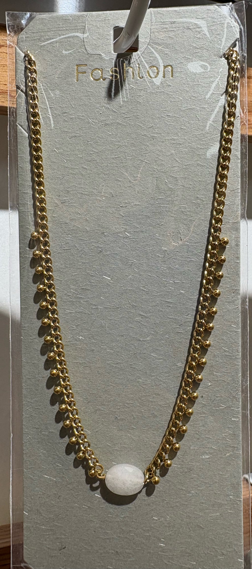 White Round Center Chain Necklace - W14-0305