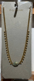 Green Striped Bead Chain Necklace - W14-0306