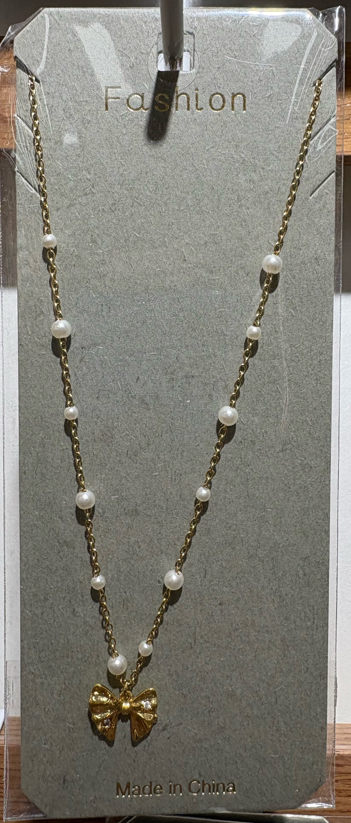 White Bead Butterfly Charm Necklace - W14-0309