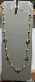 White Bead Floral Chain Necklace - W14-0310