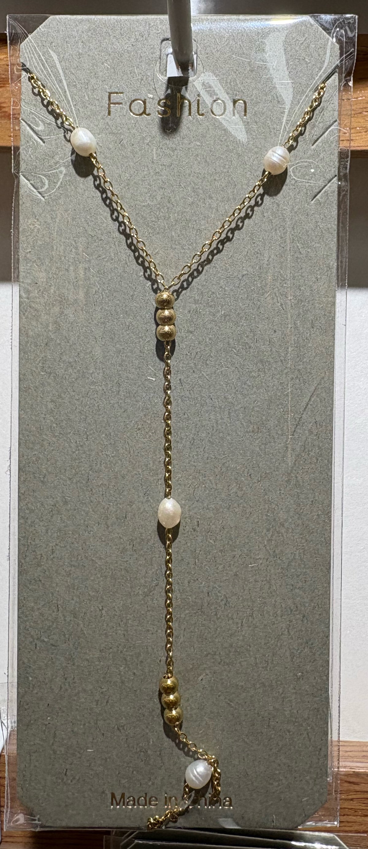 White Bead Chain Lariat Necklace - W14-0311