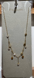 White Bead Teardrop Charm Necklace - W14-0314