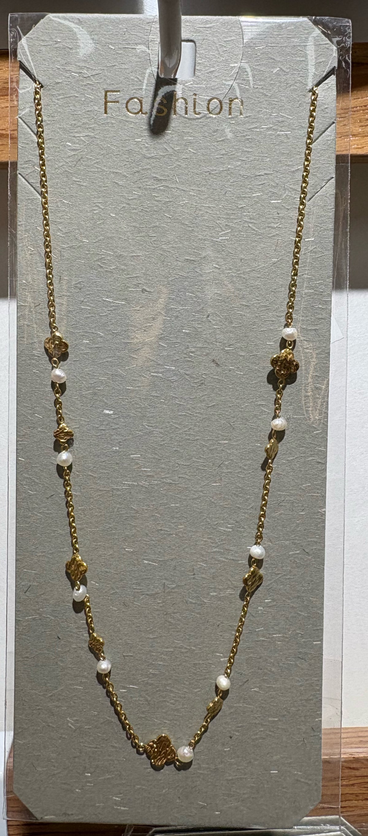 White Bead Heart Chain Necklace - W14-0322