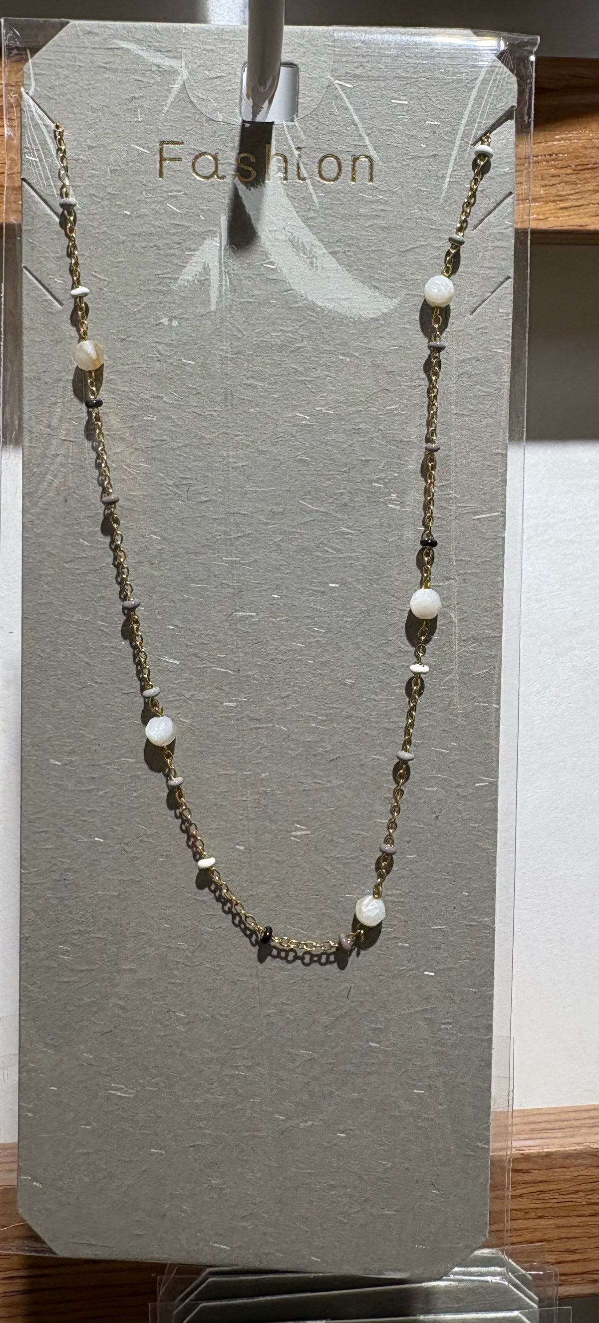 Black White Bead Chain Necklace - W14-0324