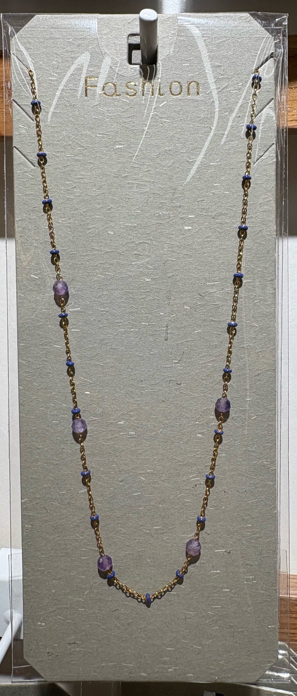 Purple Bead Station Necklace - W14-0325