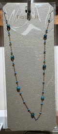 Blue Bead Station Chain Necklace - W14-0326