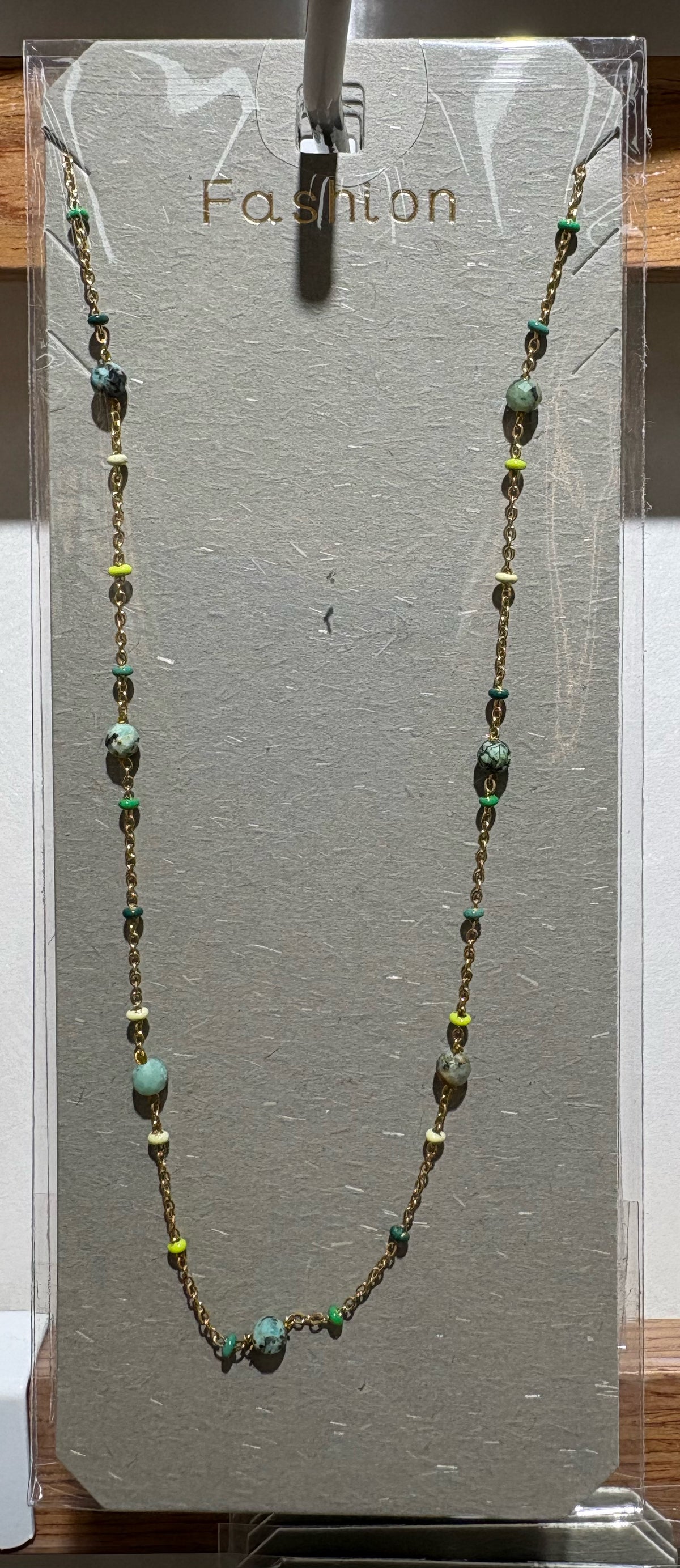 Colorful Drop Bead Chain Necklace - W14-0327