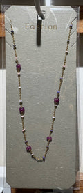Purple Mixed Bead Chain Necklace - W14-0328