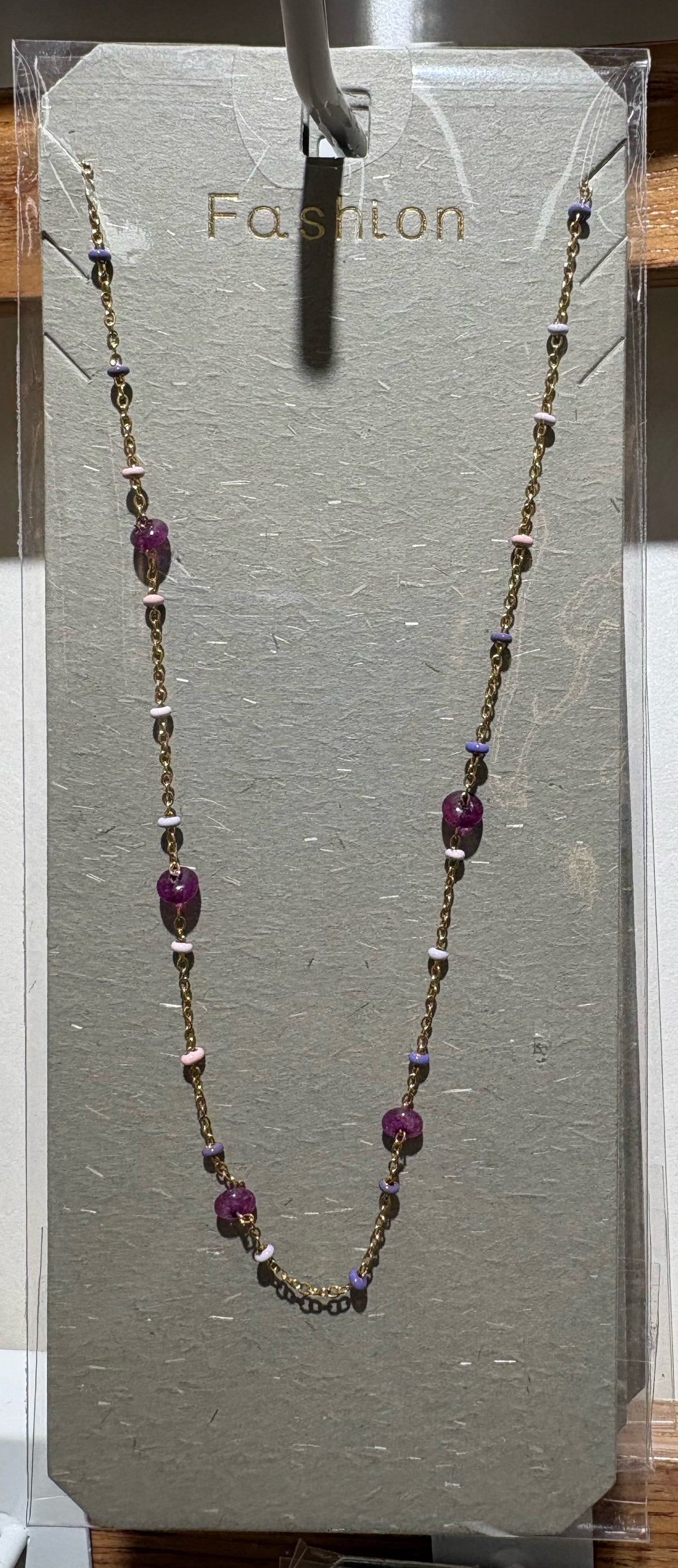 Purple Mixed Bead Chain Necklace - W14-0328