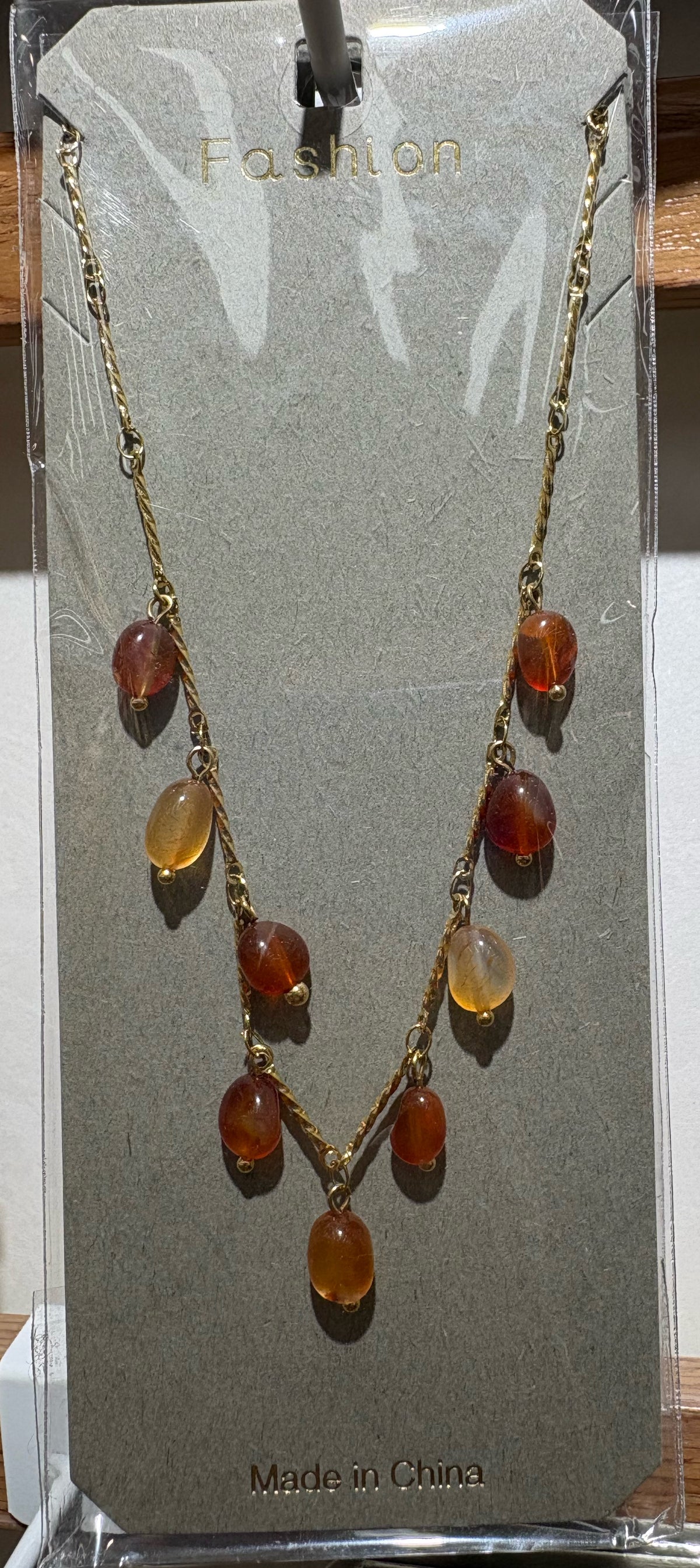 Amber-Tone Teardrop Necklace - W14-0332