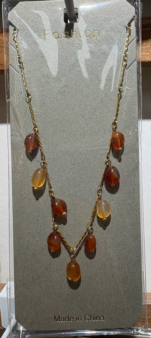 Amber-Tone Teardrop Necklace - W14-0332