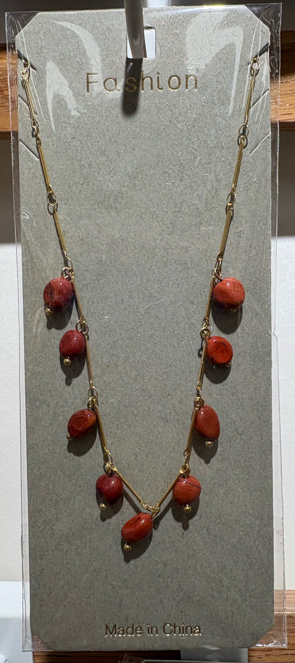 Red Teardrop Charm Necklace - W14-0333
