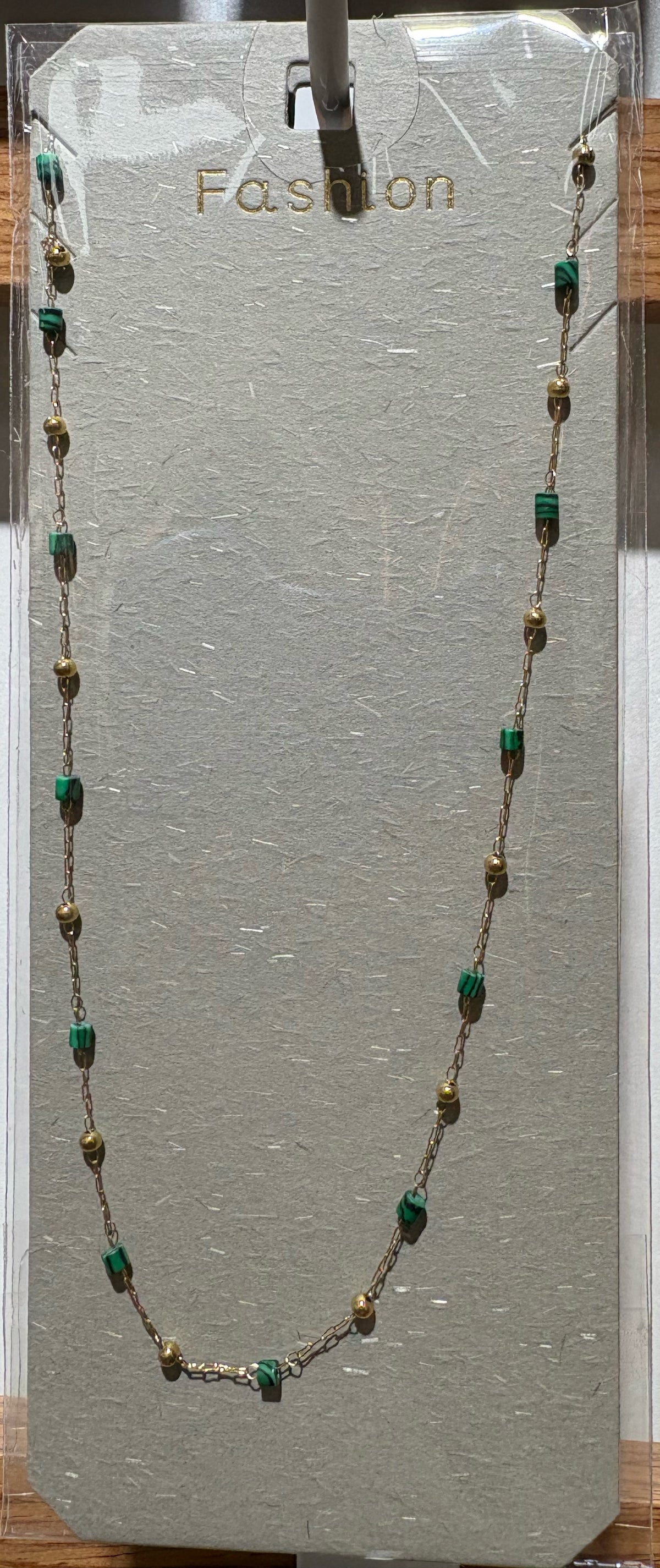 Green Bead Station Necklace - W14-0336