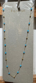 Blue Bead Station Necklace - W14-0337