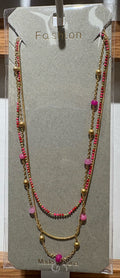 Layered Pink Bead Necklace - W14-0339