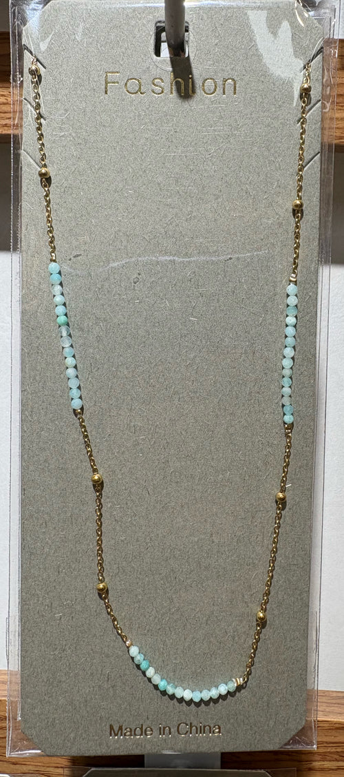 Aqua Beaded Bar Necklace - W14-0341