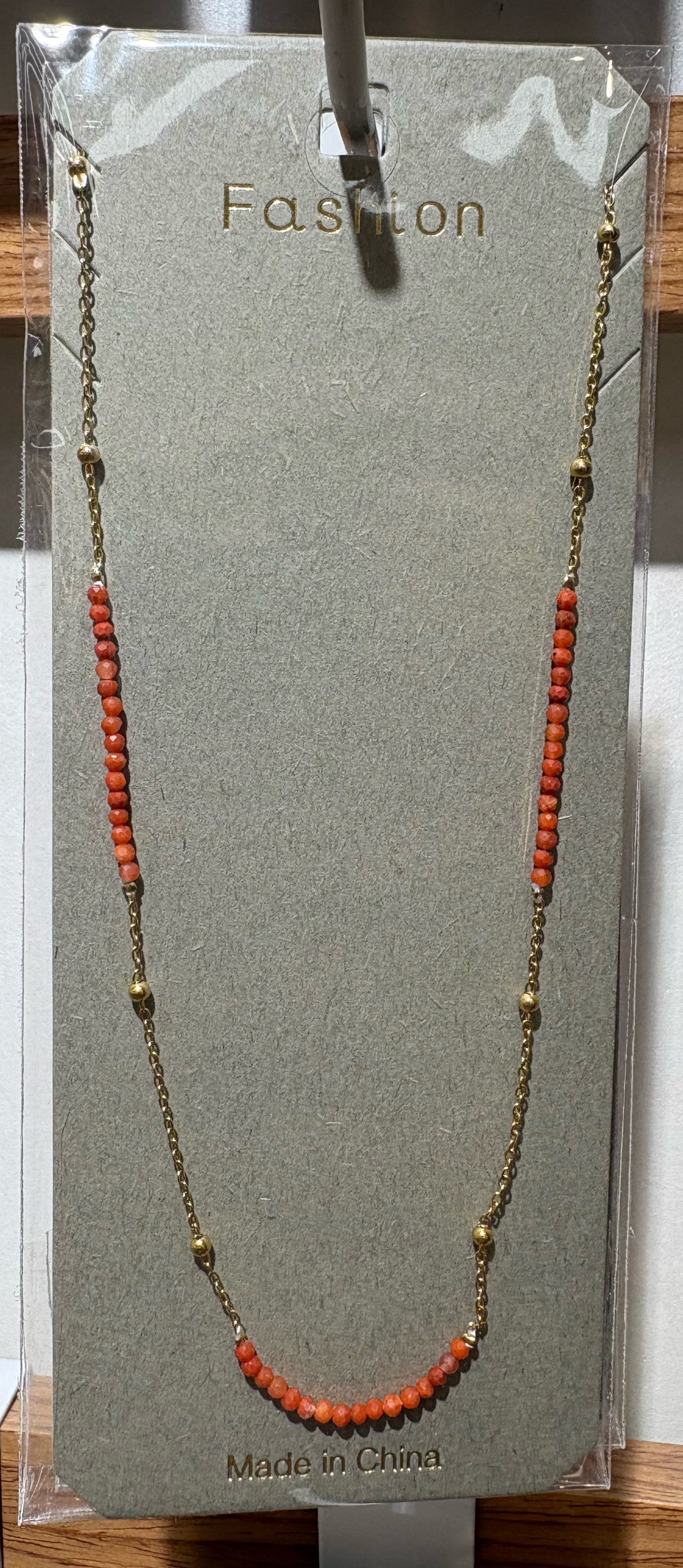 Orange Beaded Bar Necklace - W14-0342