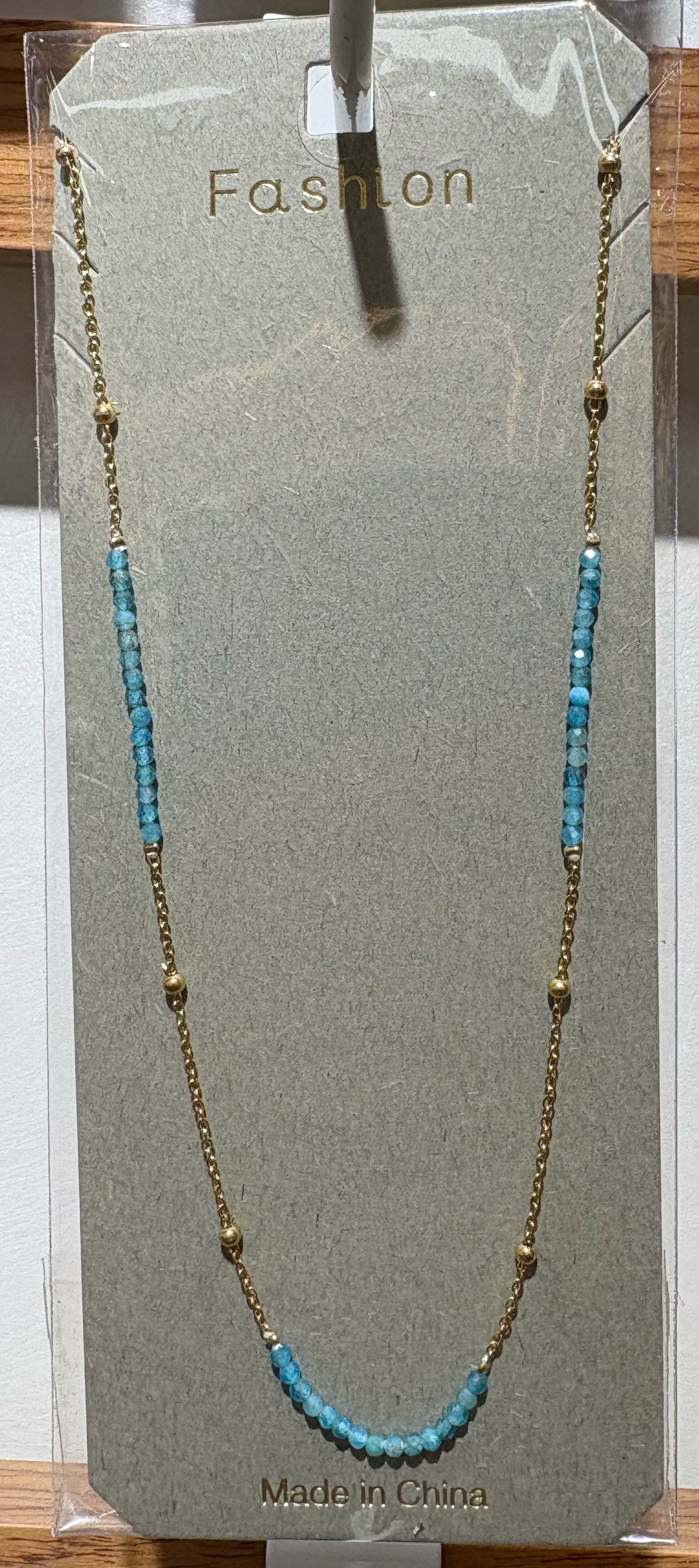 Blue Beaded Bar Necklace - W14-0343