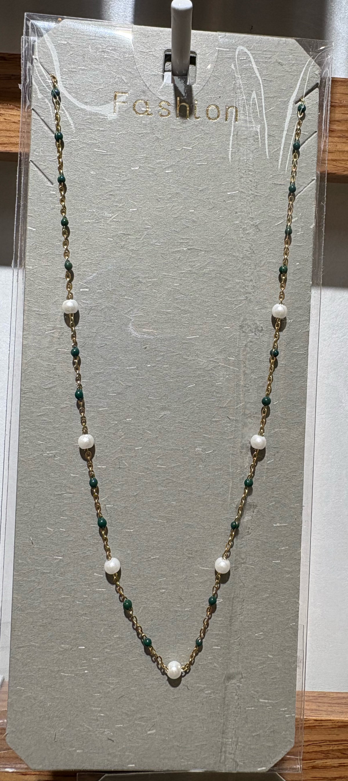 White Bead Station Necklace - W14-0344