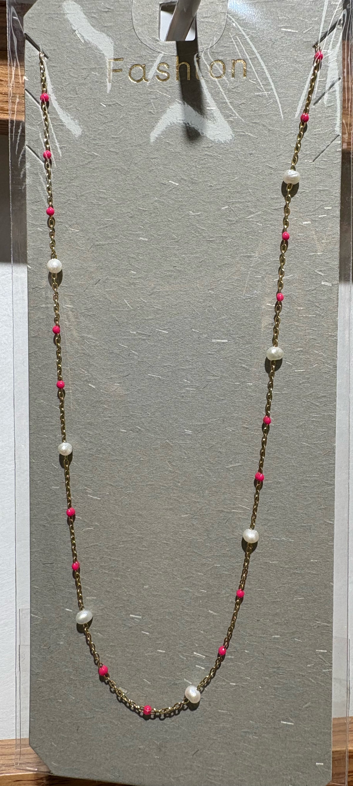 Pink and White Bead Necklace - W14-0345