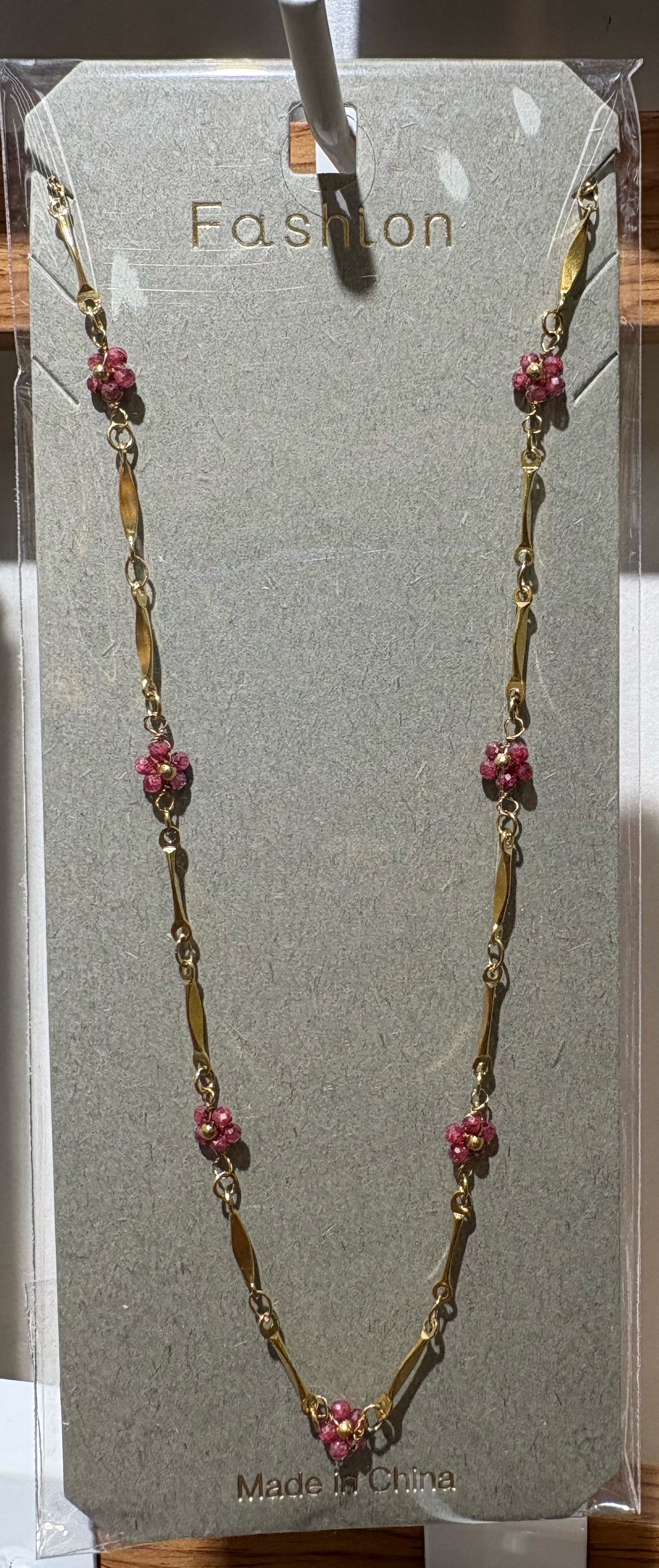 Pink Bead Long Chain Necklace - W14-0349