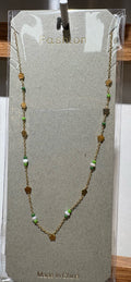 Green Bead Disc Charm Necklace - W14-0350