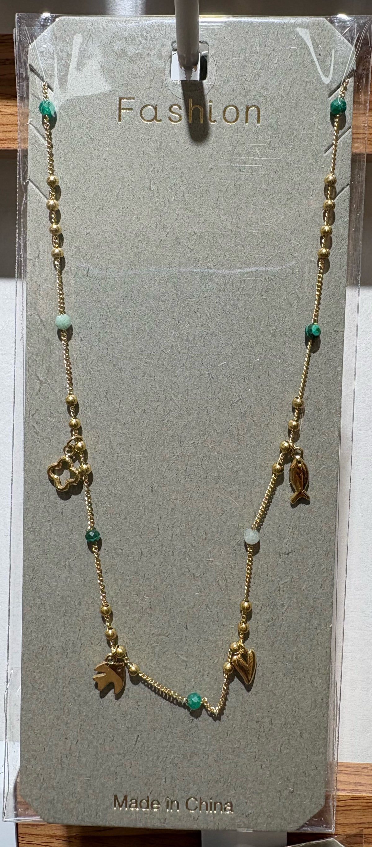 Turquoise-Tone Charm Necklace - W14-0351